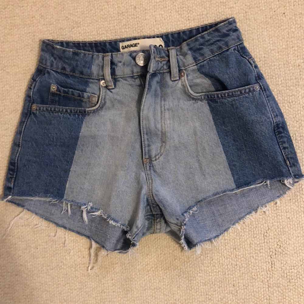 Garage two tone denim high waist jean shorts